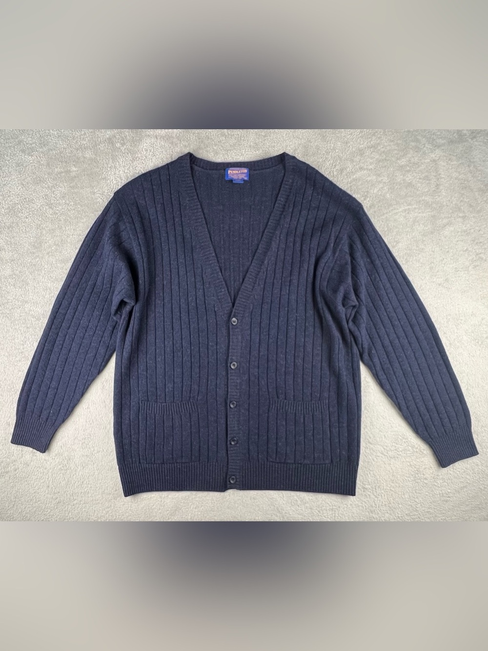 Pendleton Cardigan Sweater Mens XL 100% Lambswool Navy Blue Grandpa Vintage